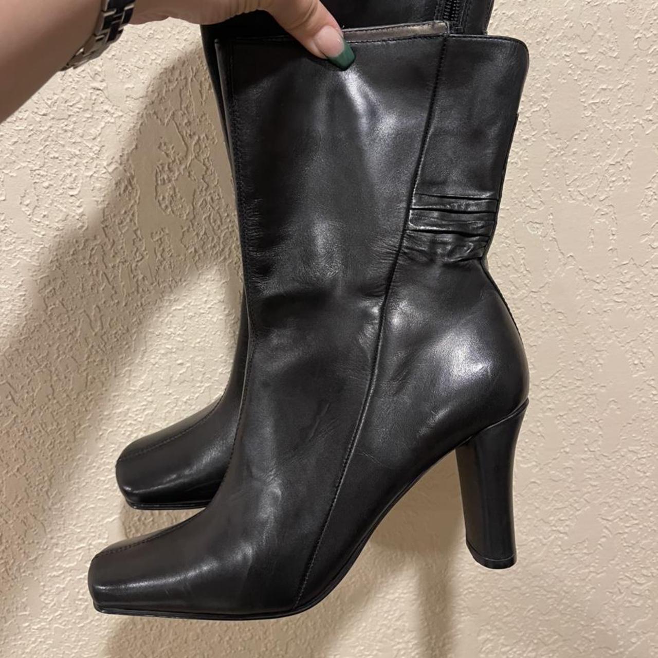 the perfect black leather squaretoe boots! they... Depop