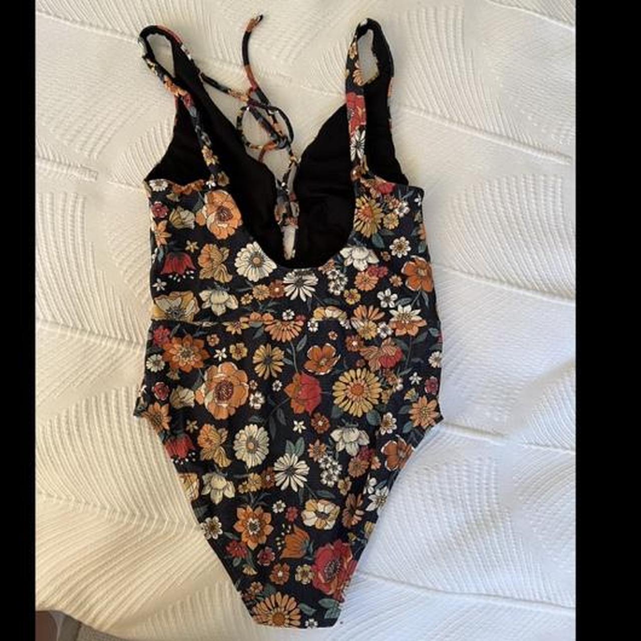 Retro Floral One-Piece Swimsuit Ghanda Clothing... - Depop