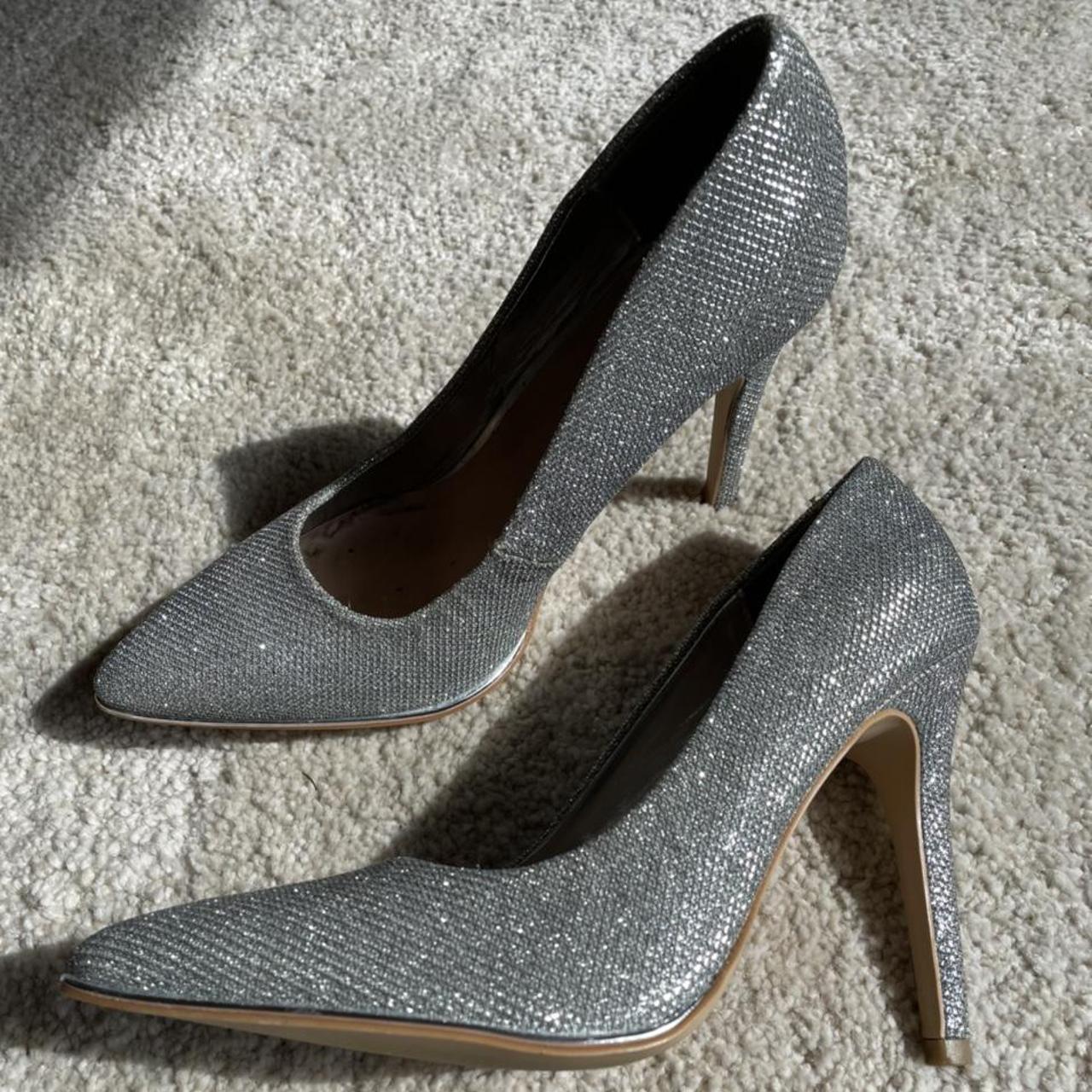 Silver Glitter New look Heels size 5 Worn once... - Depop