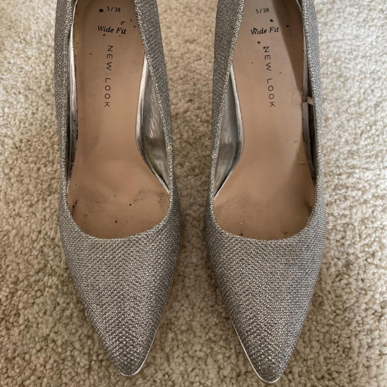 new look silver glitter block heels