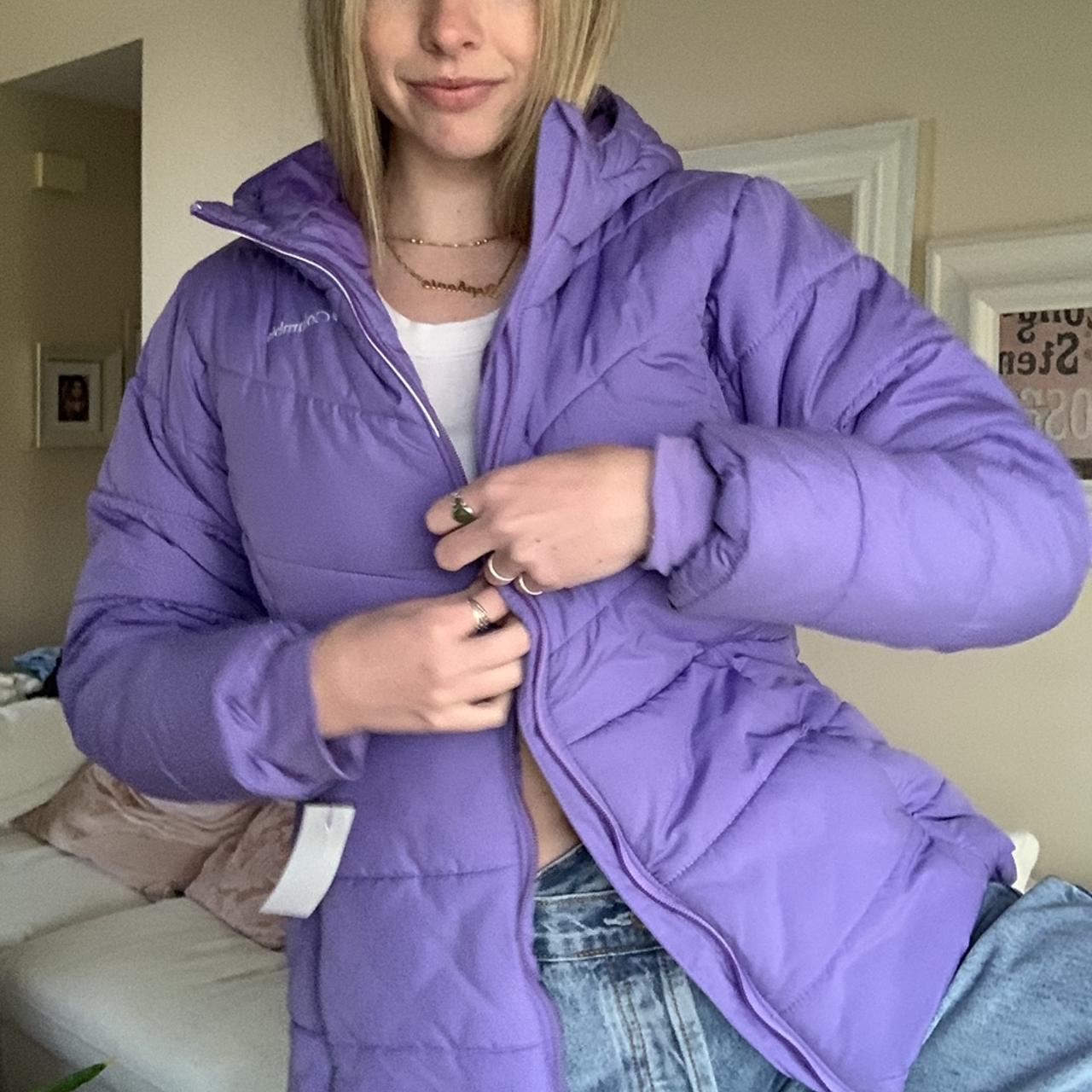 Super cute lavender Columbia puffer jacket w/ hood.