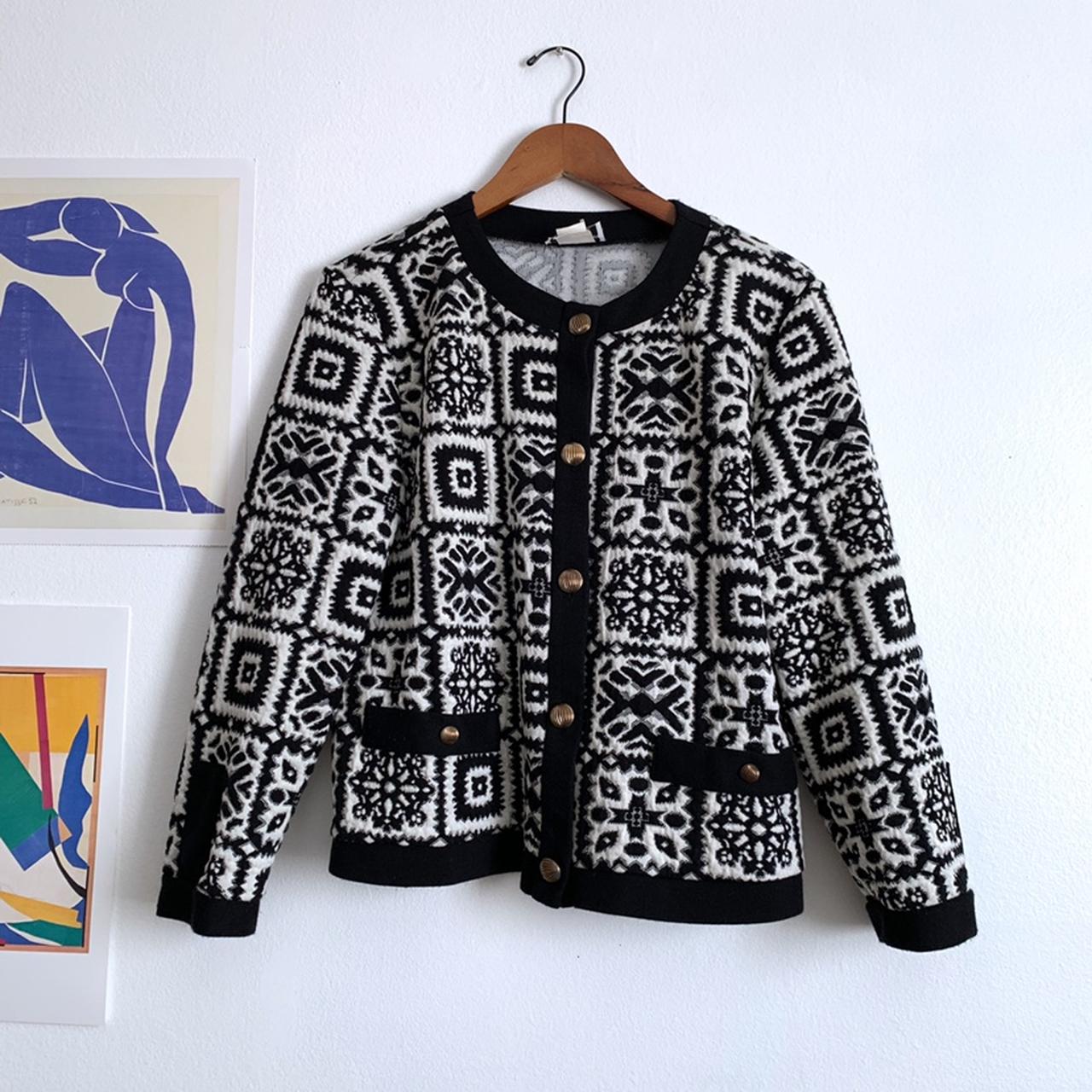 Vintage patterned cardigan sweater Black and... - Depop