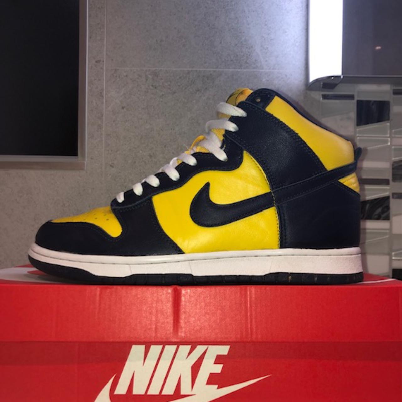 Nike Dunk High Michigan (yellow and navy) Worn a... - Depop