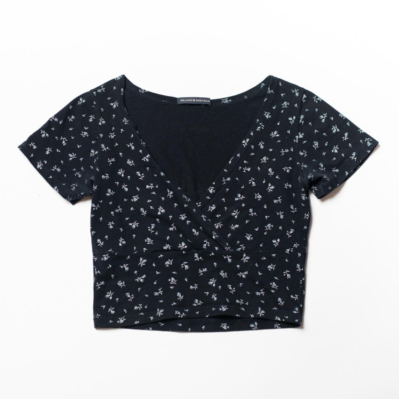 Brandy Melville navy blue floral Amara top Like new - Depop