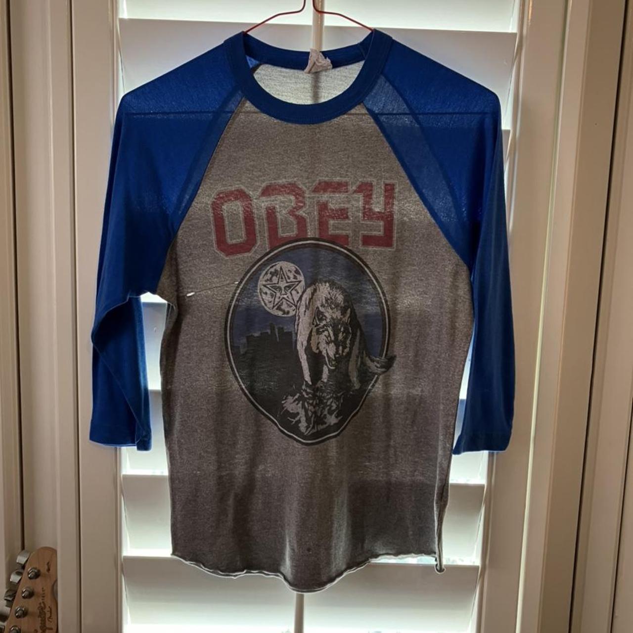 Obey Women's Blue and Grey Shirt