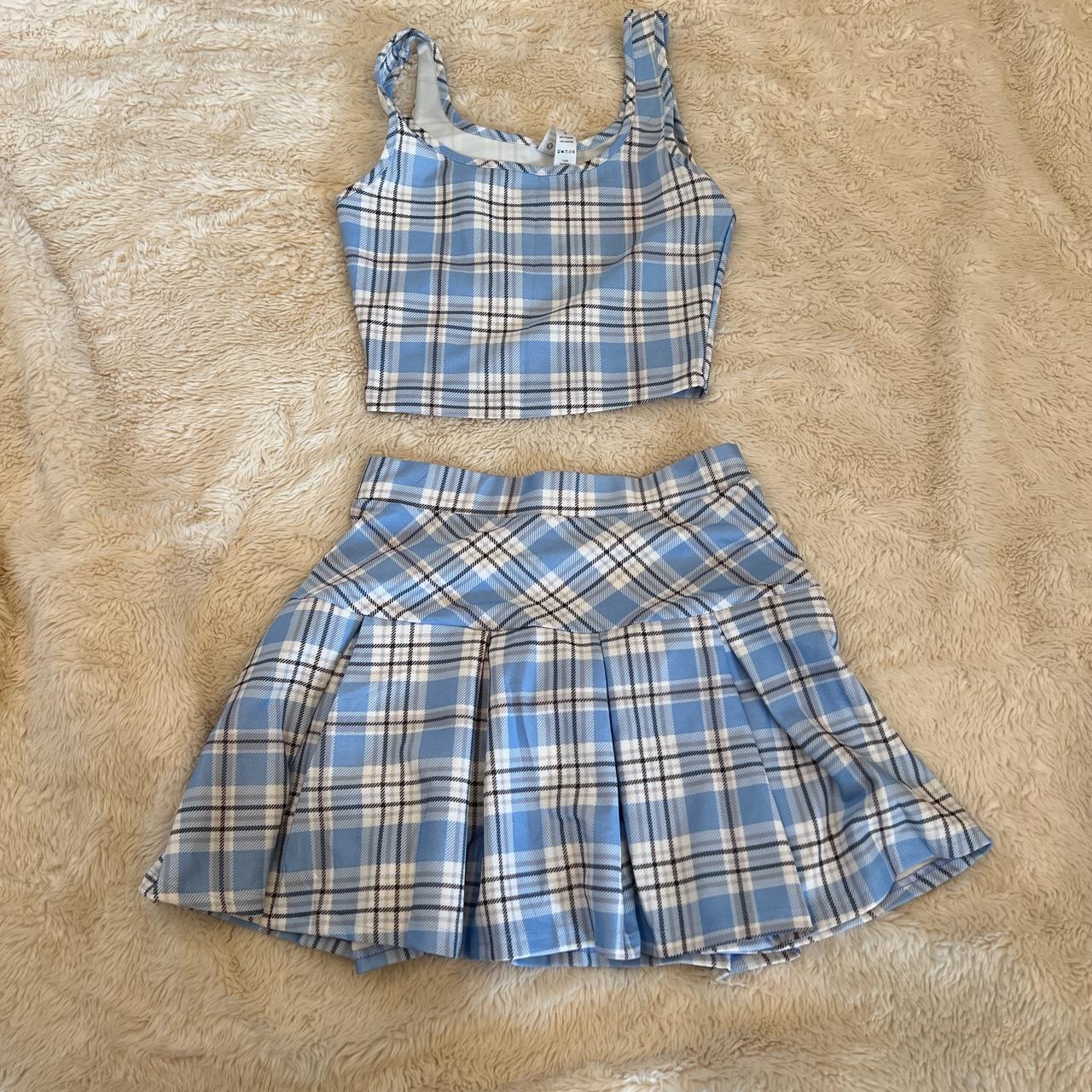 plaid skirt set from tik tok! size medium - Depop