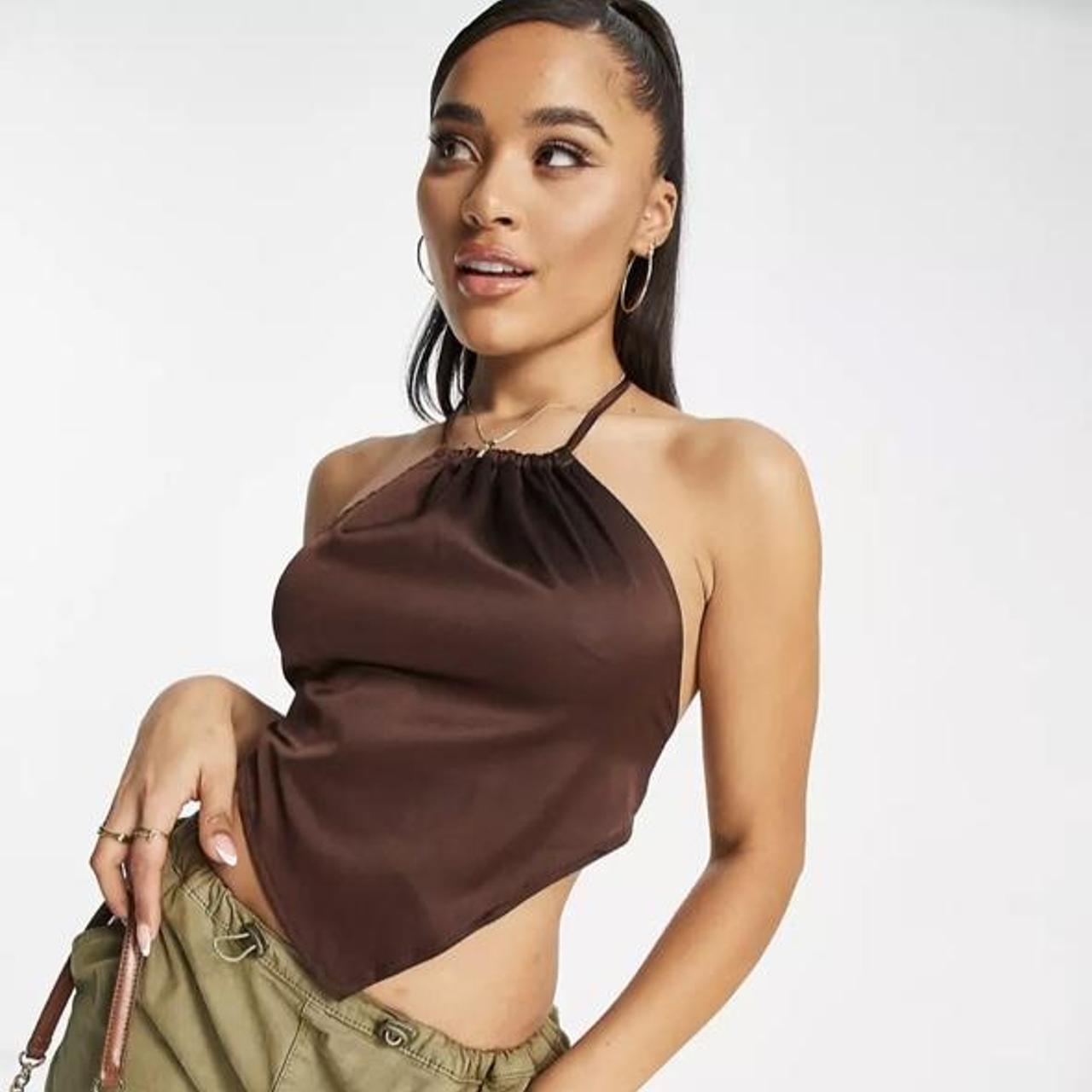 Satin Brown Halter Neck Top from ASOS. Size 10.... - Depop