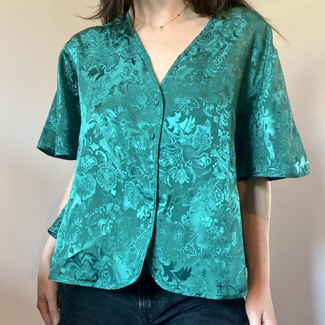 Victorias Secret Gold Label Green Patterned Satin... - Depop