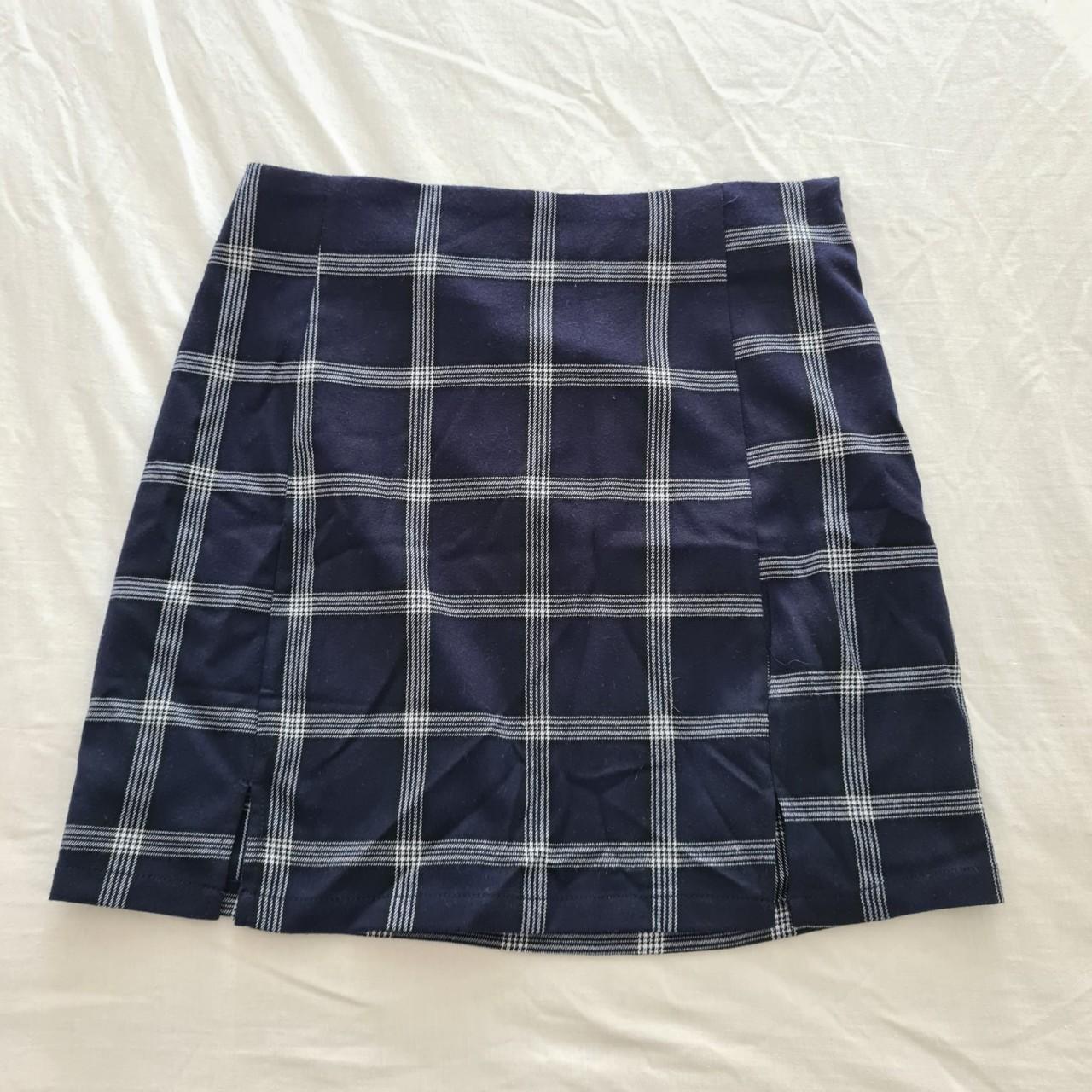blue and white plaid mini skirt - with slits from... - Depop