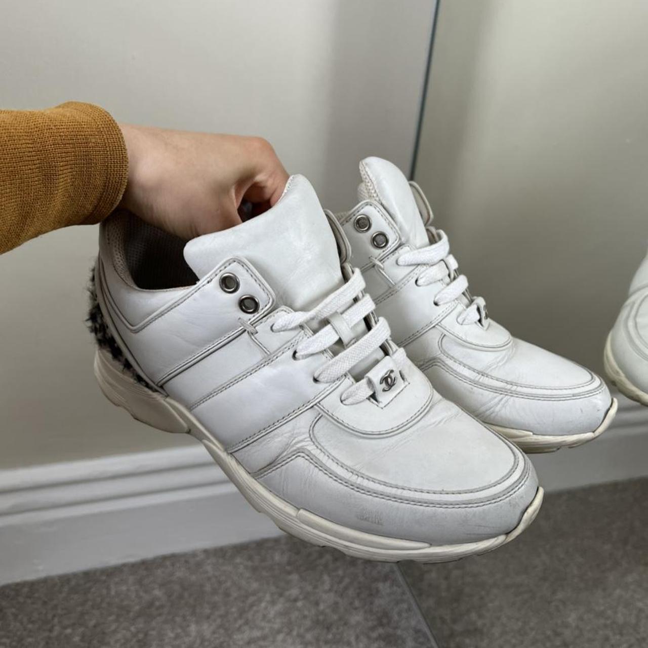 CHANEL authentic trainers made of white leather & - Depop