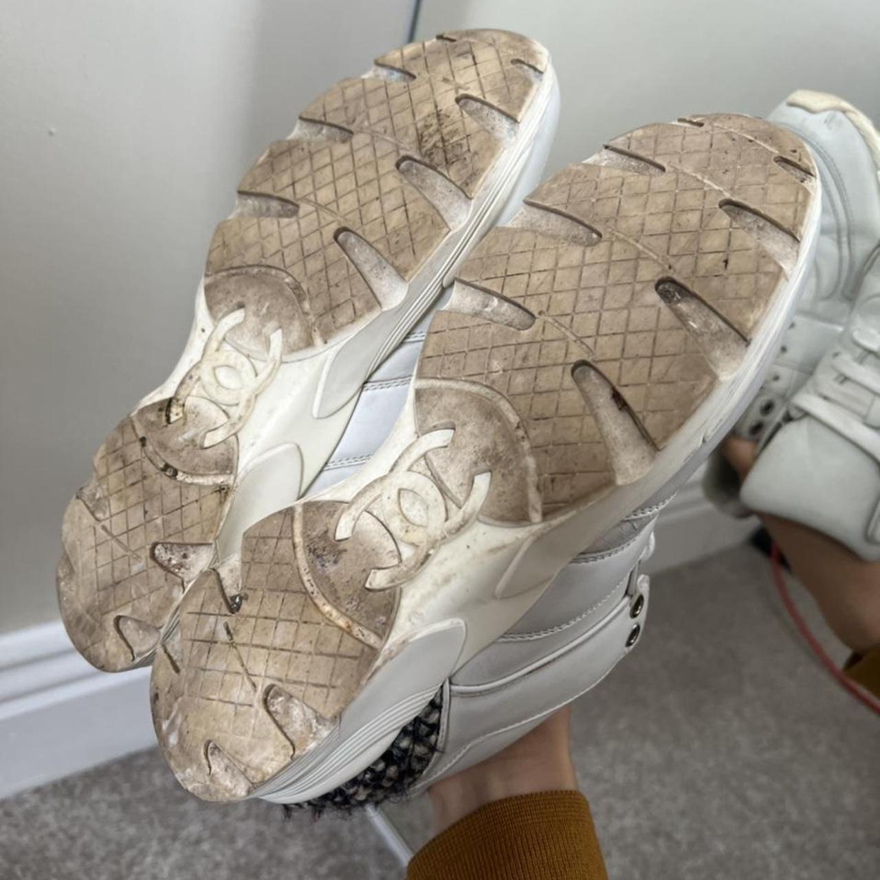 CHANEL authentic trainers made of white leather & - Depop