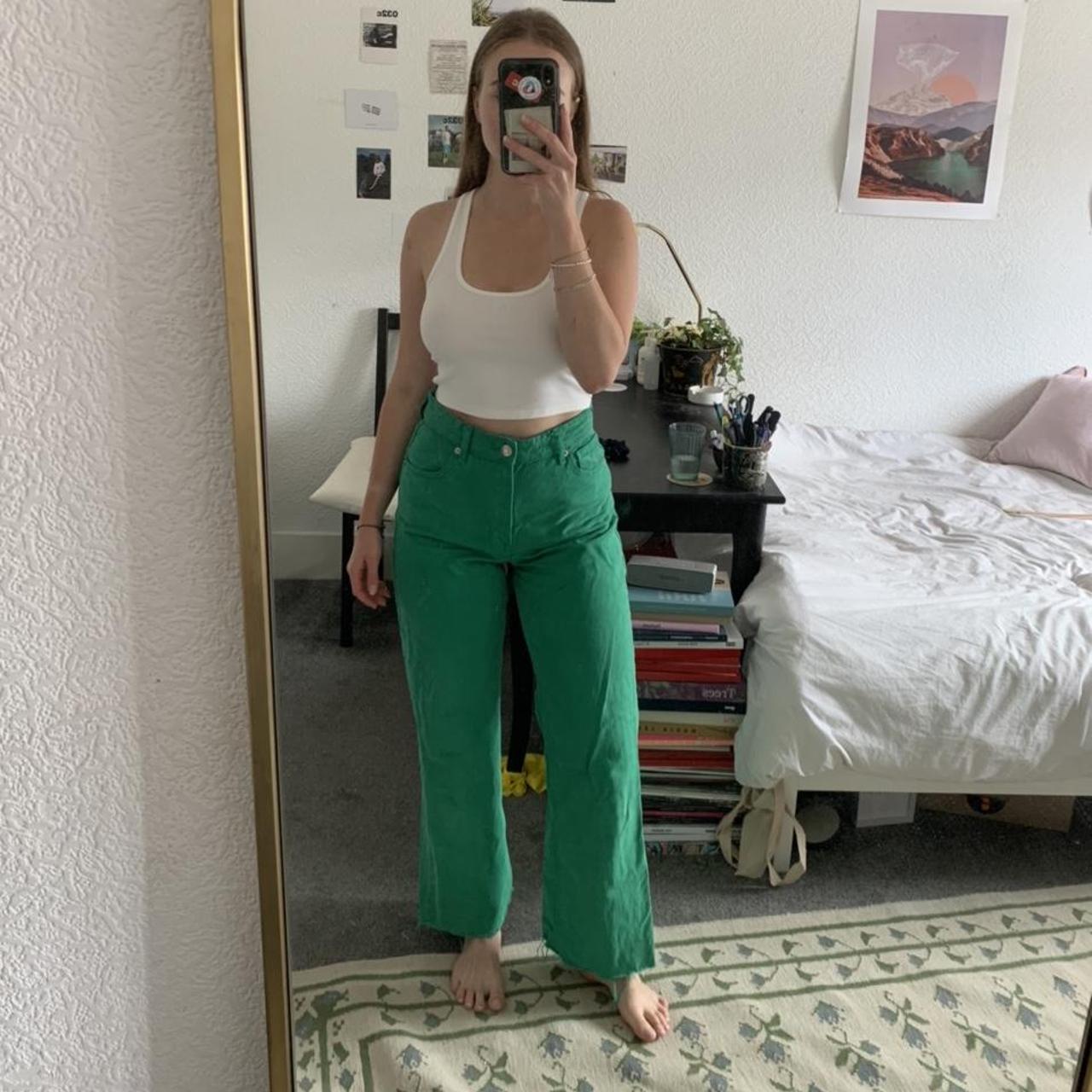 Zara high waisted green jeans, slightly flared... Depop