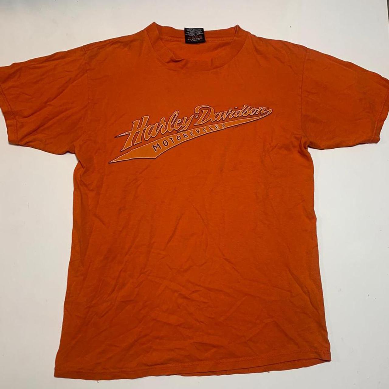 Harley Davidson Men's Orange and Black T-shirt | Depop