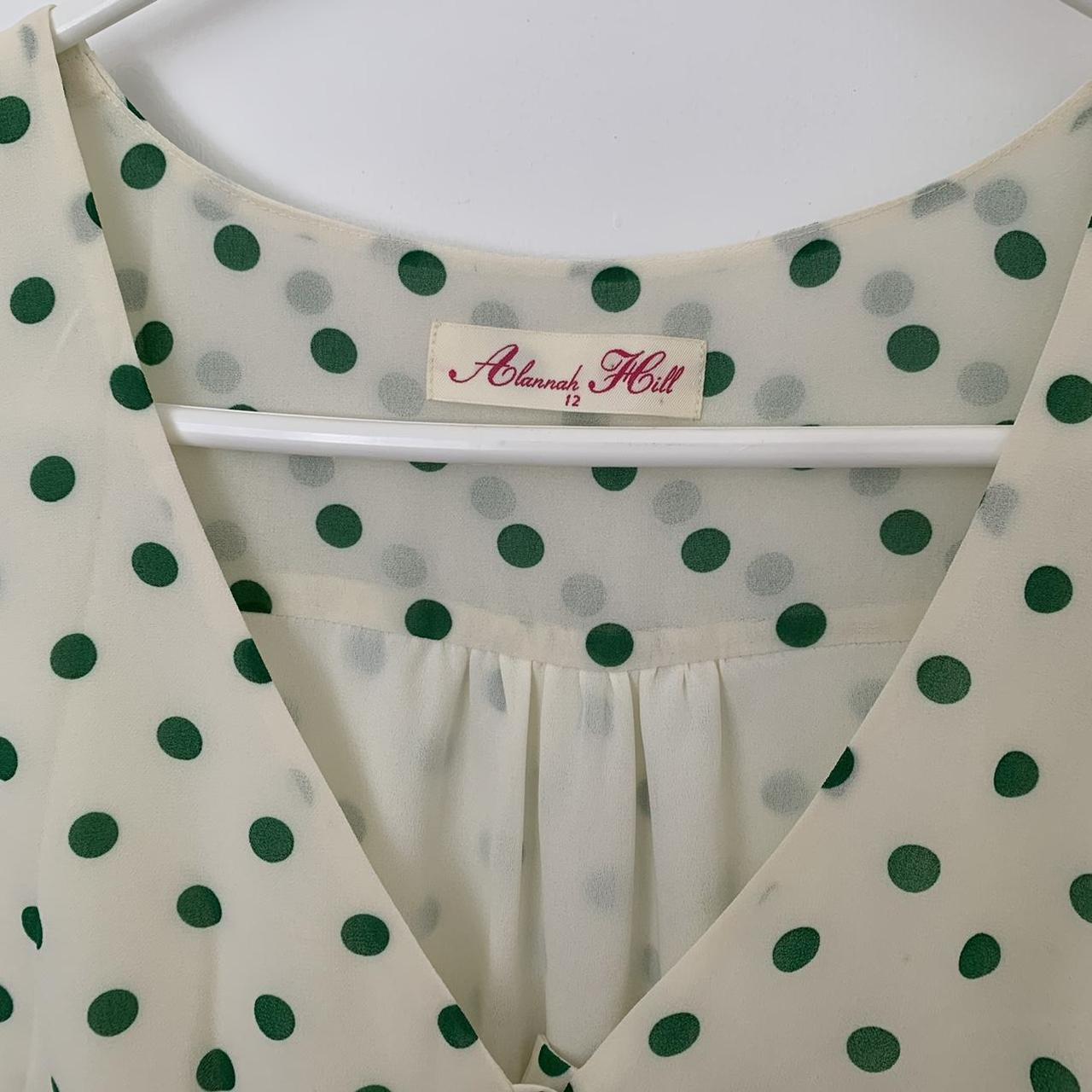 Alannah Hill white with green dots dress Worn once!... - Depop