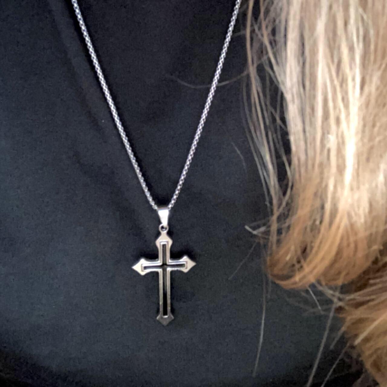 Antique Silver Black Vintage Style Cross Pendant Depop