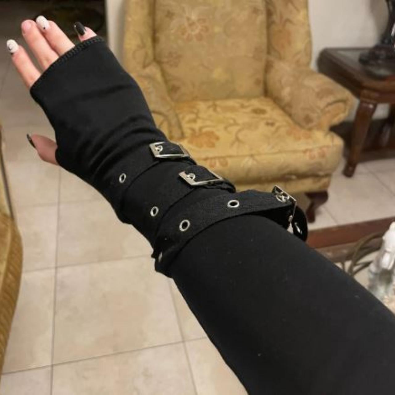 Black Gothic Sleeves, Fingerless Gloves With Belts,... - Depop
