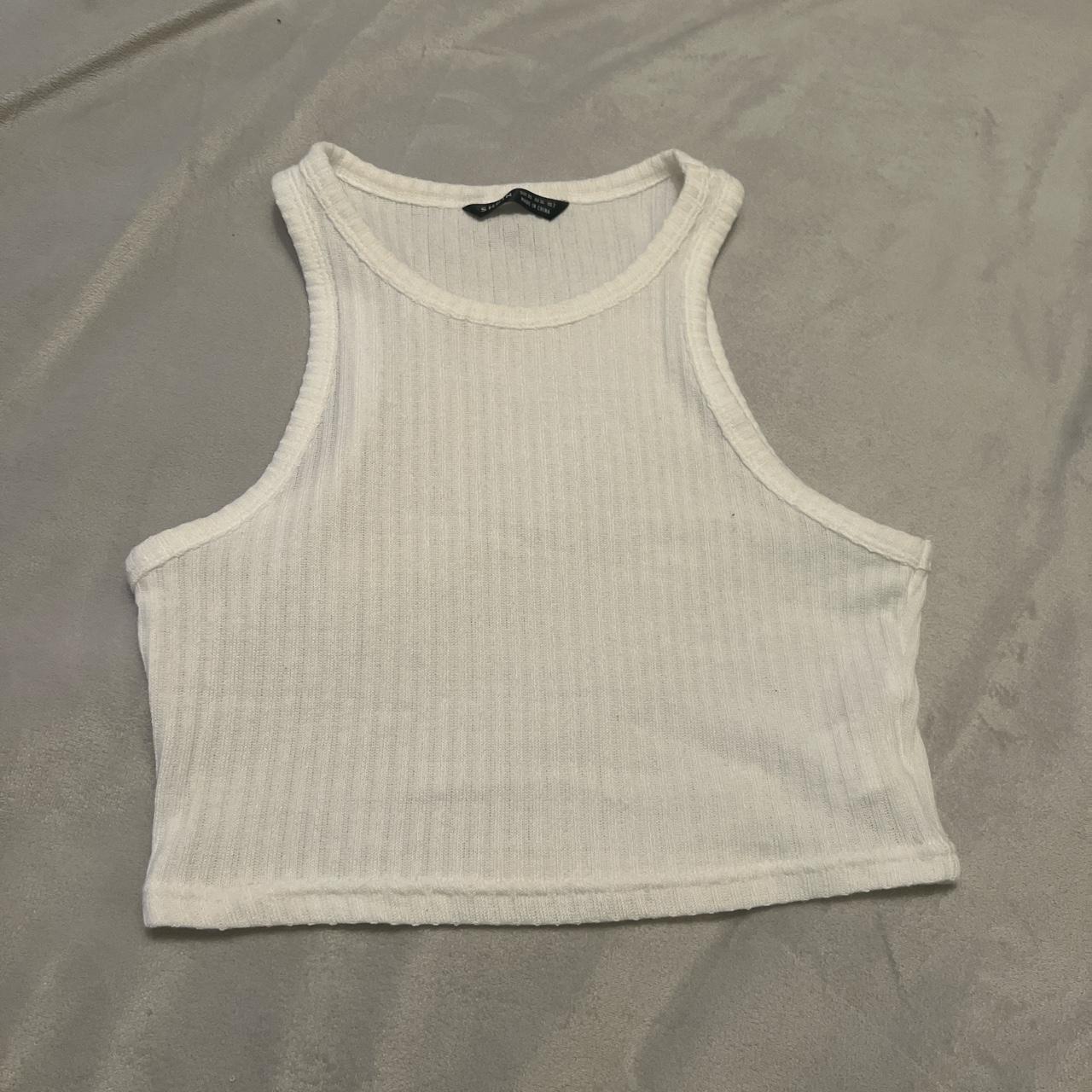 ☁️white cropped ribbed tank top - never been worn -... - Depop