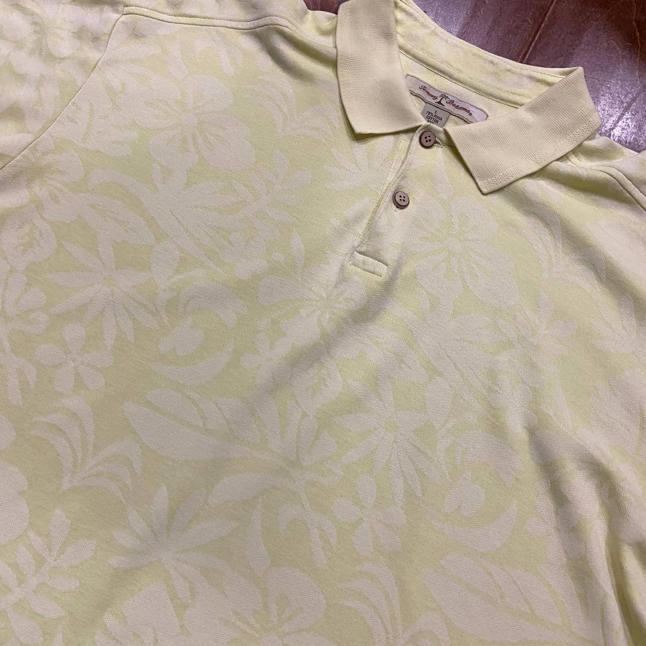 Tommy Bahama Hawaiian Yellow Floral Polo Pima Cotton... - Depop