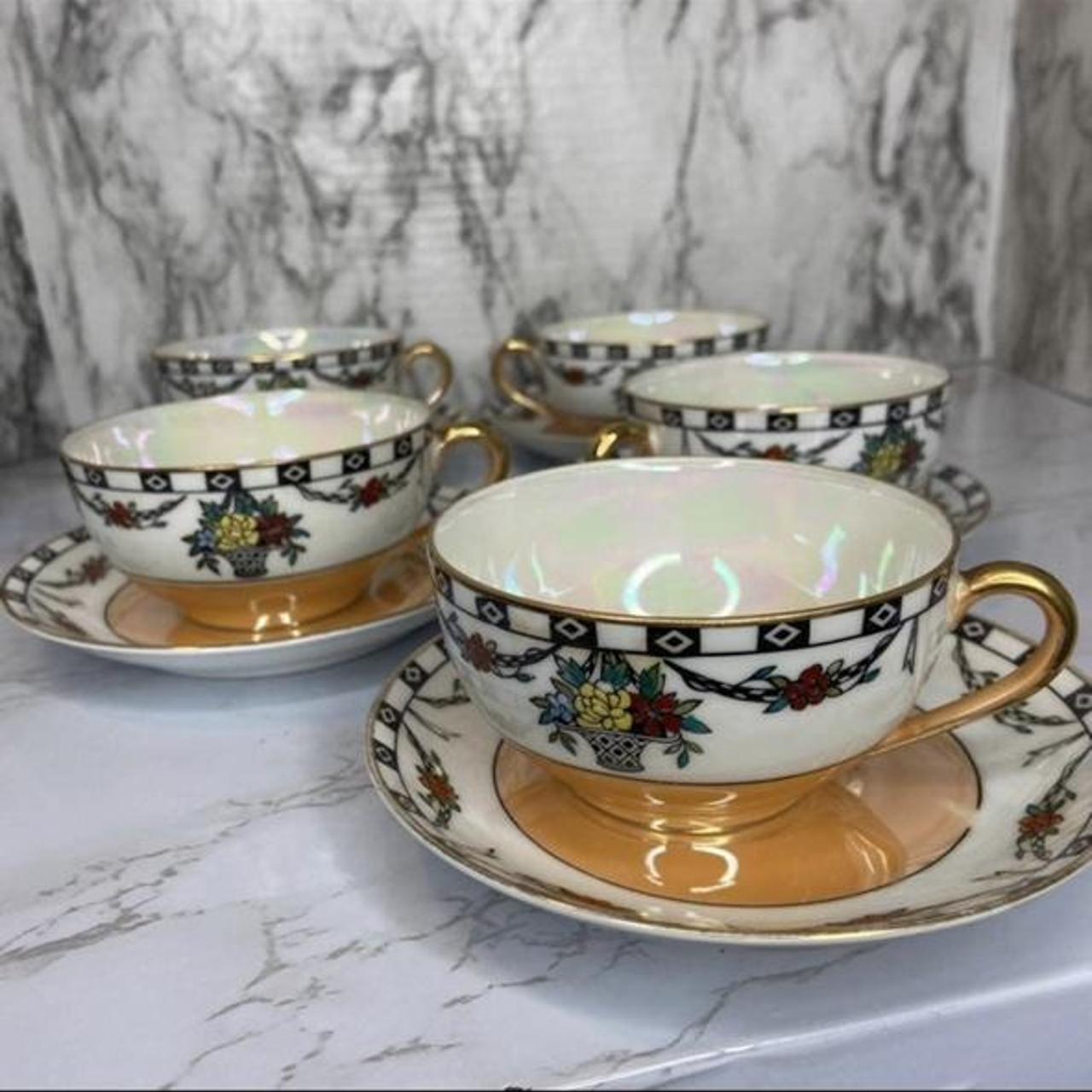 Orange Lusterware Noritake Teacups & Saucers... - Depop