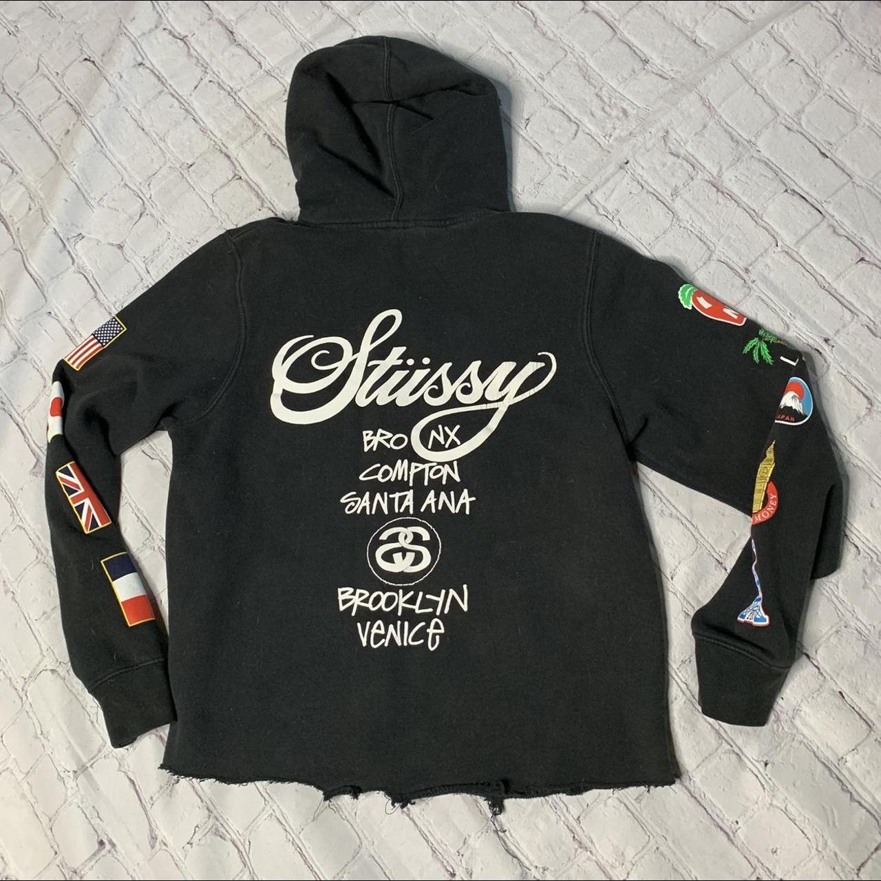 Stussy cropped hoodie size small some bleach spots... - Depop