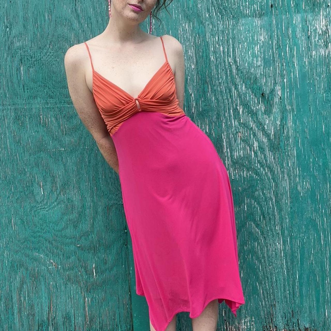 Bcbg dress in hot pink and orange with adjustable