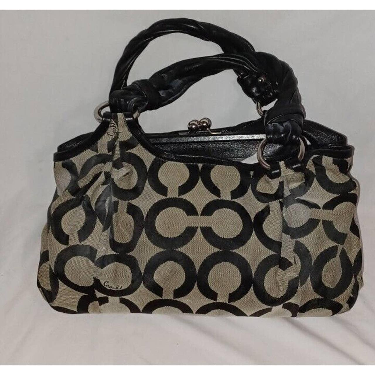 COACH 13441 SIGNATURE PARKER store OP ART Kiss Lock Satchel Purse