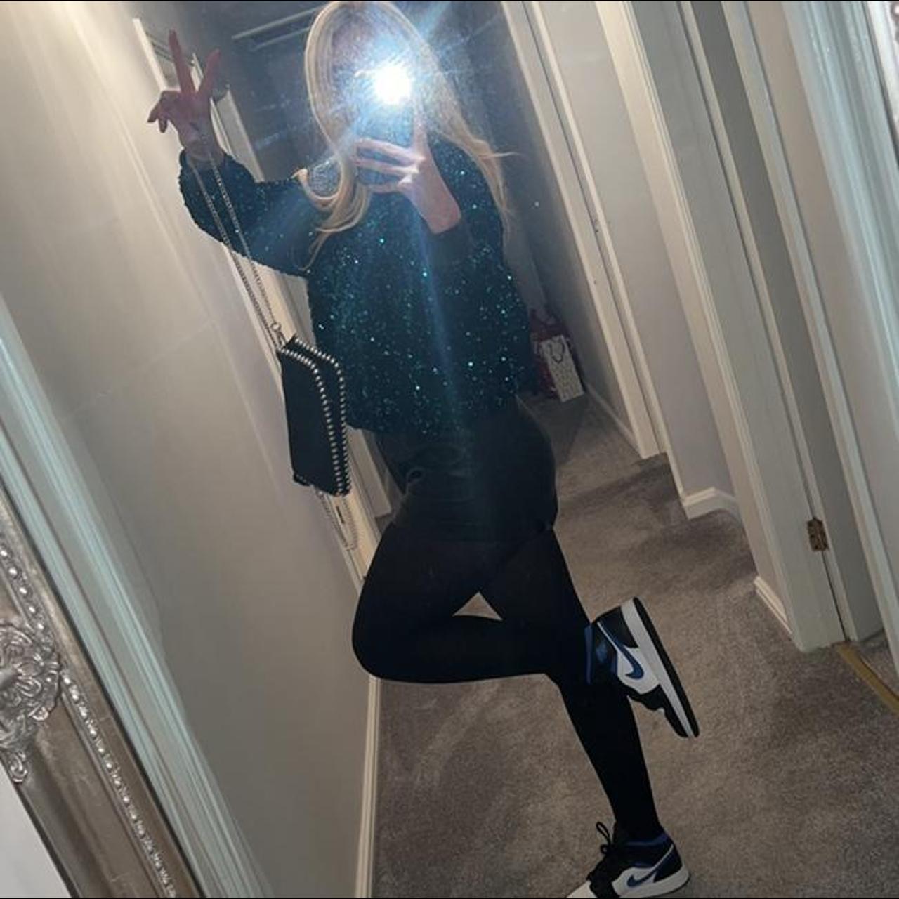 Blue noughts and kisses sequin jumper. Size... Depop