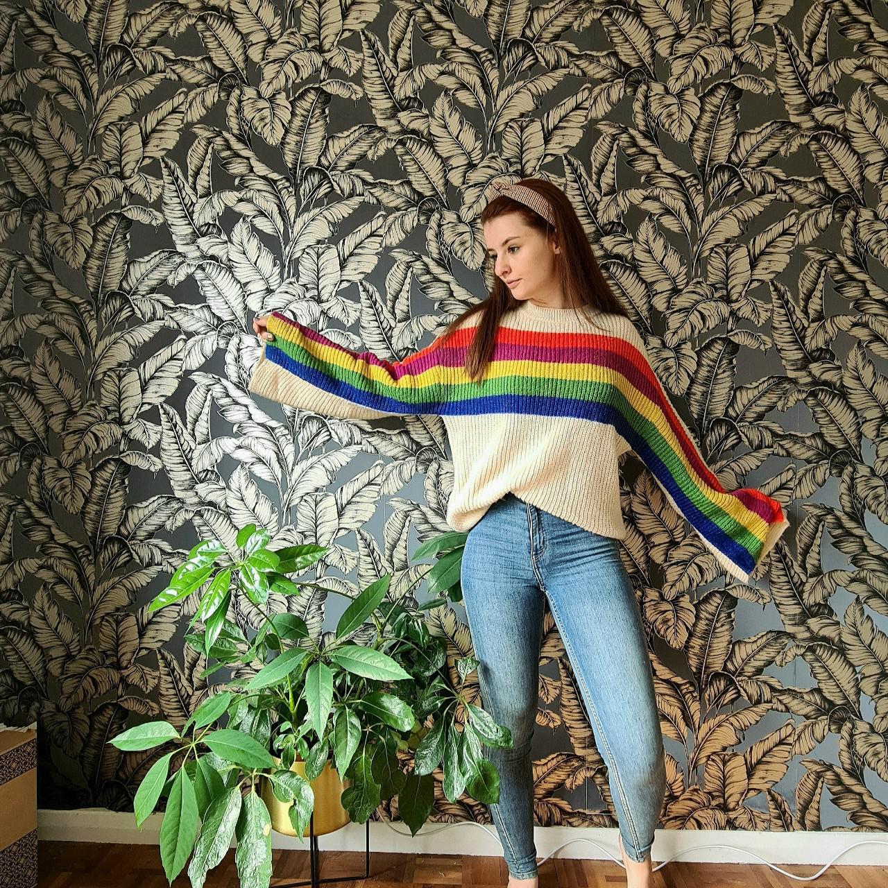 Rainbow jumper. Wide sleeves and rainbow print Depop