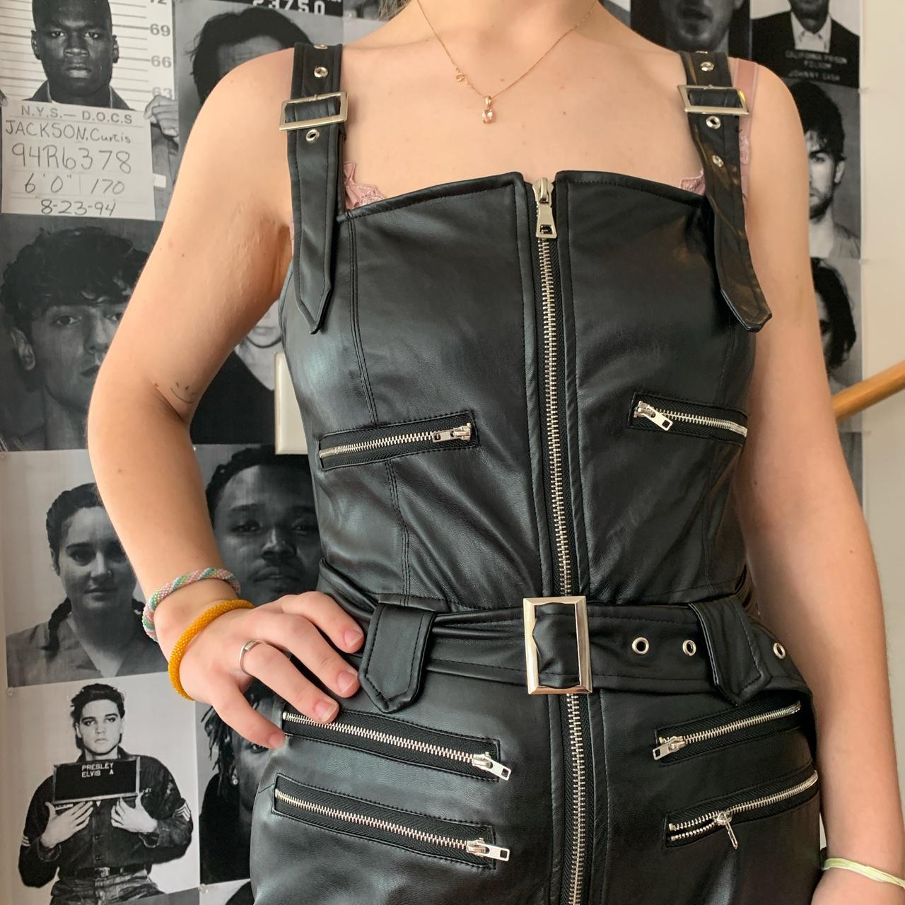 Faux Leather Overall Jumpsuit WE WORE WHAT Sz XS Moto Rock Black