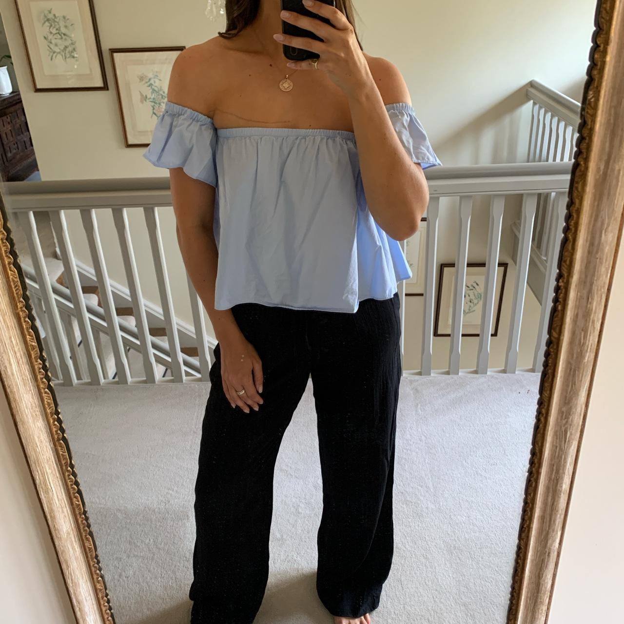 Baby blue off the shoulder top with little sleeves 💙... - Depop