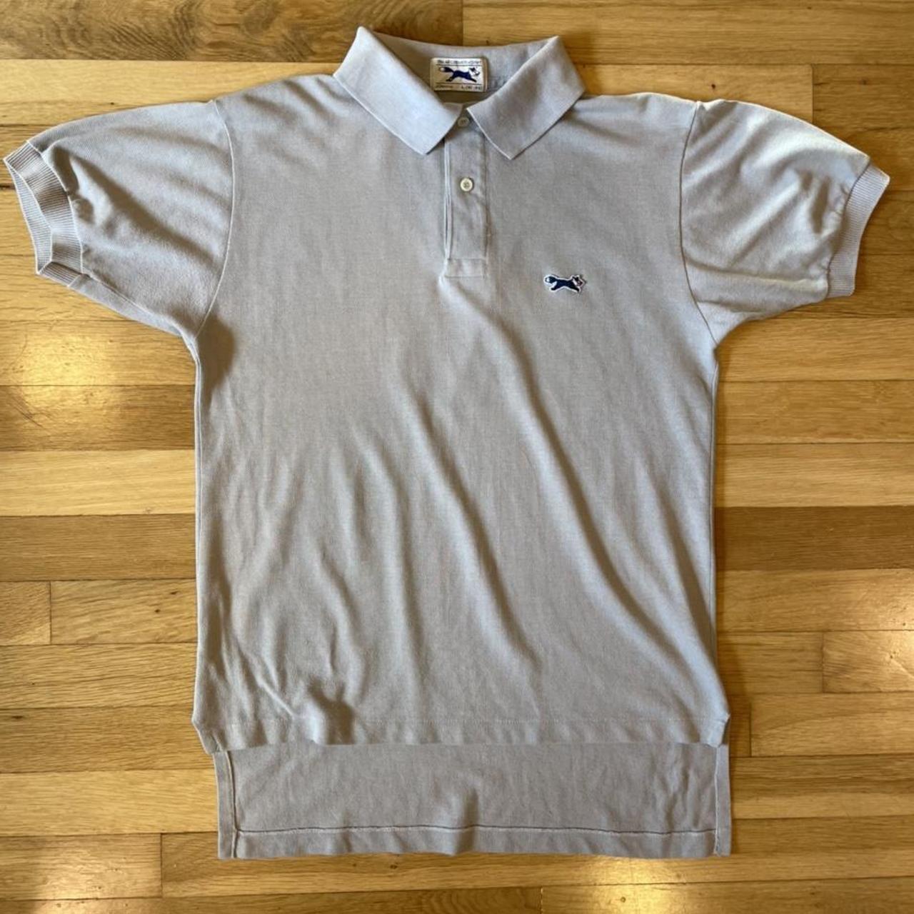 GREY JC PENNEY POLO SHIRT WITH THE BLUE EMBROIDERED... - Depop