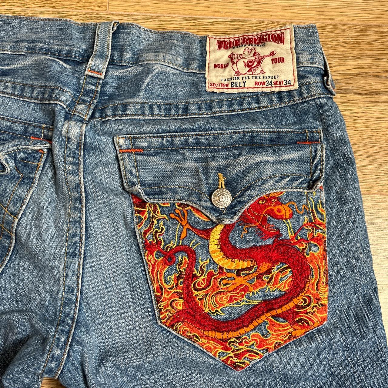 True Religion jeans with dragon embroidery on the... - Depop