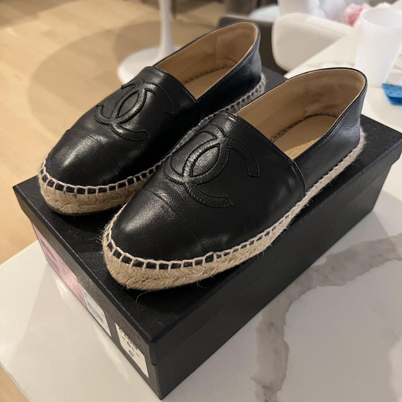 Chanel espadrilles black sales leather