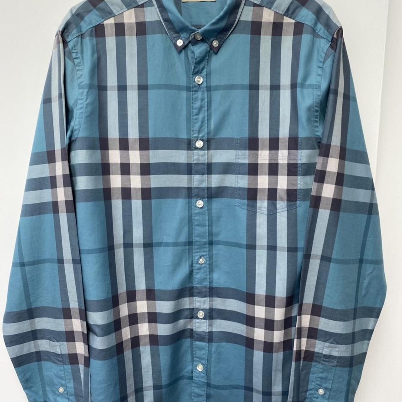 Burberry blue tartan shirt. Preloved, with a chip... - Depop