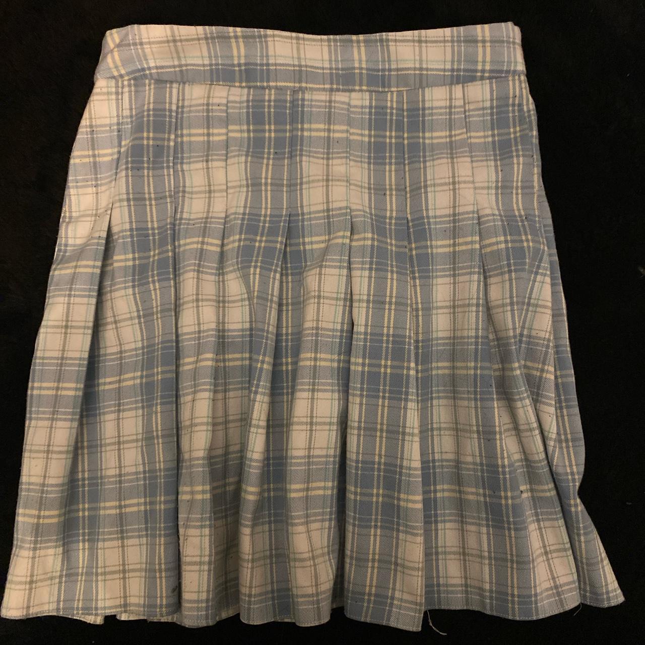 Pleated Blue Plaid Skirt With Zip Up Waist Pleated Depop