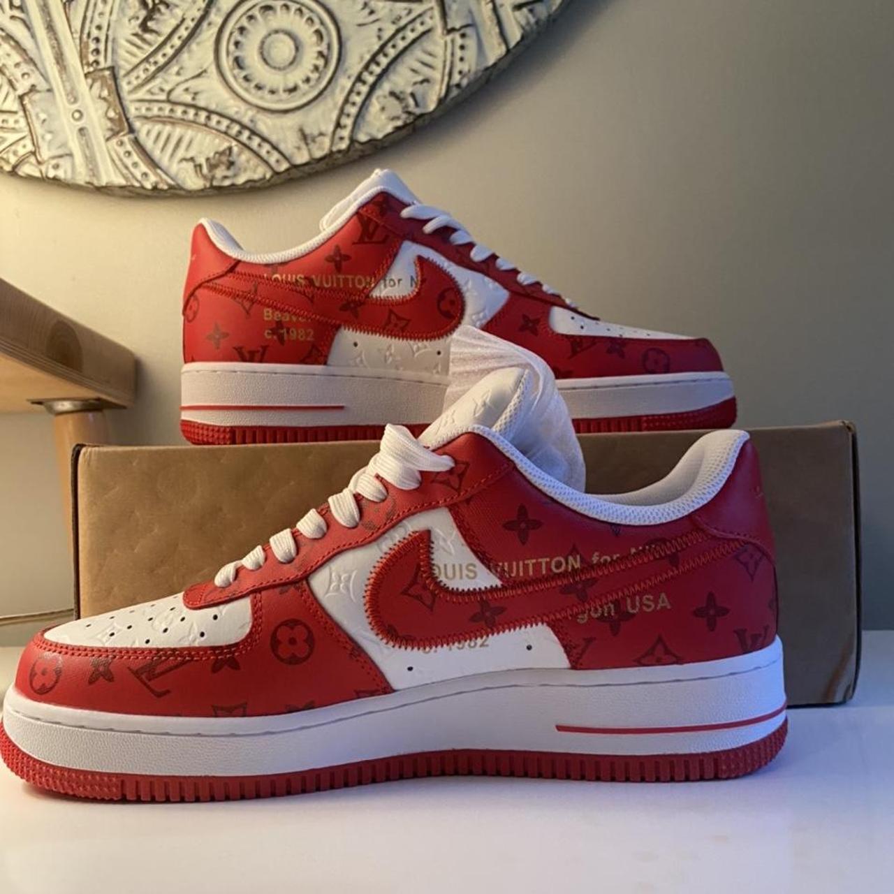 Louis Vuitton off-white Air Force 1 red - Depop