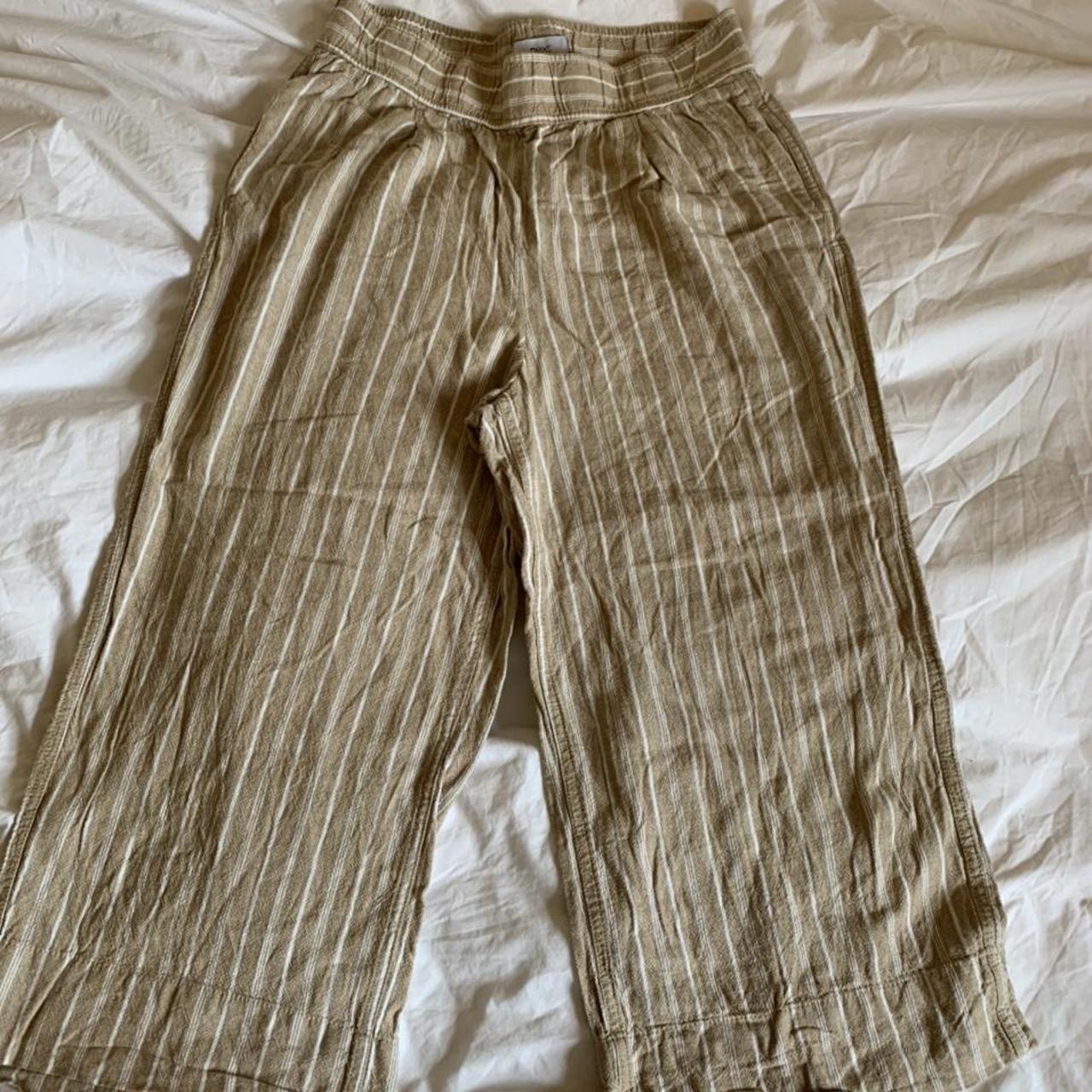 Next striped cropped wide leg linen blend trousers.... - Depop