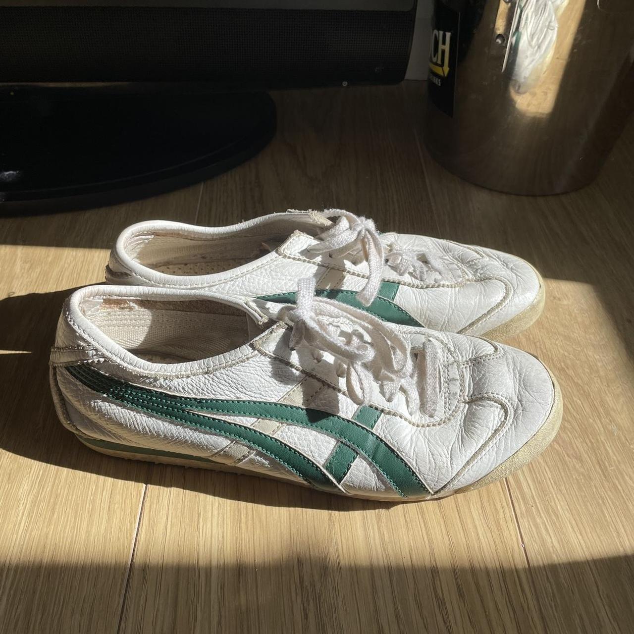 Onitsuka tiger flat trainers // vintage green and... - Depop