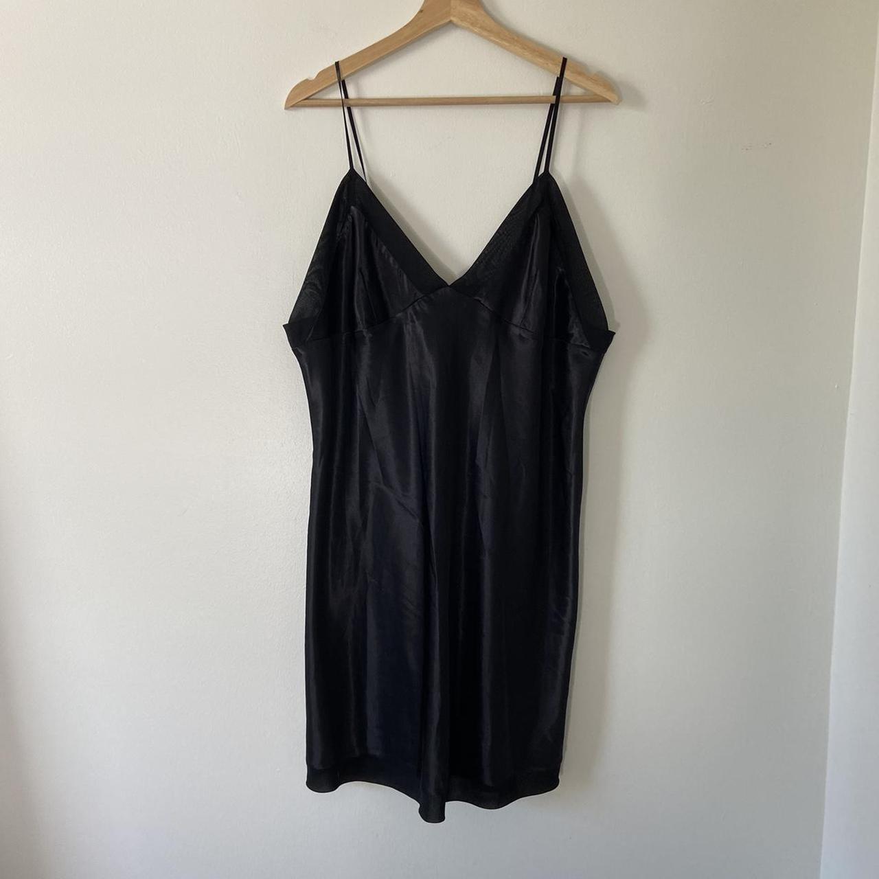 Black satin slip dress with mesh trim. Size XL. In... - Depop