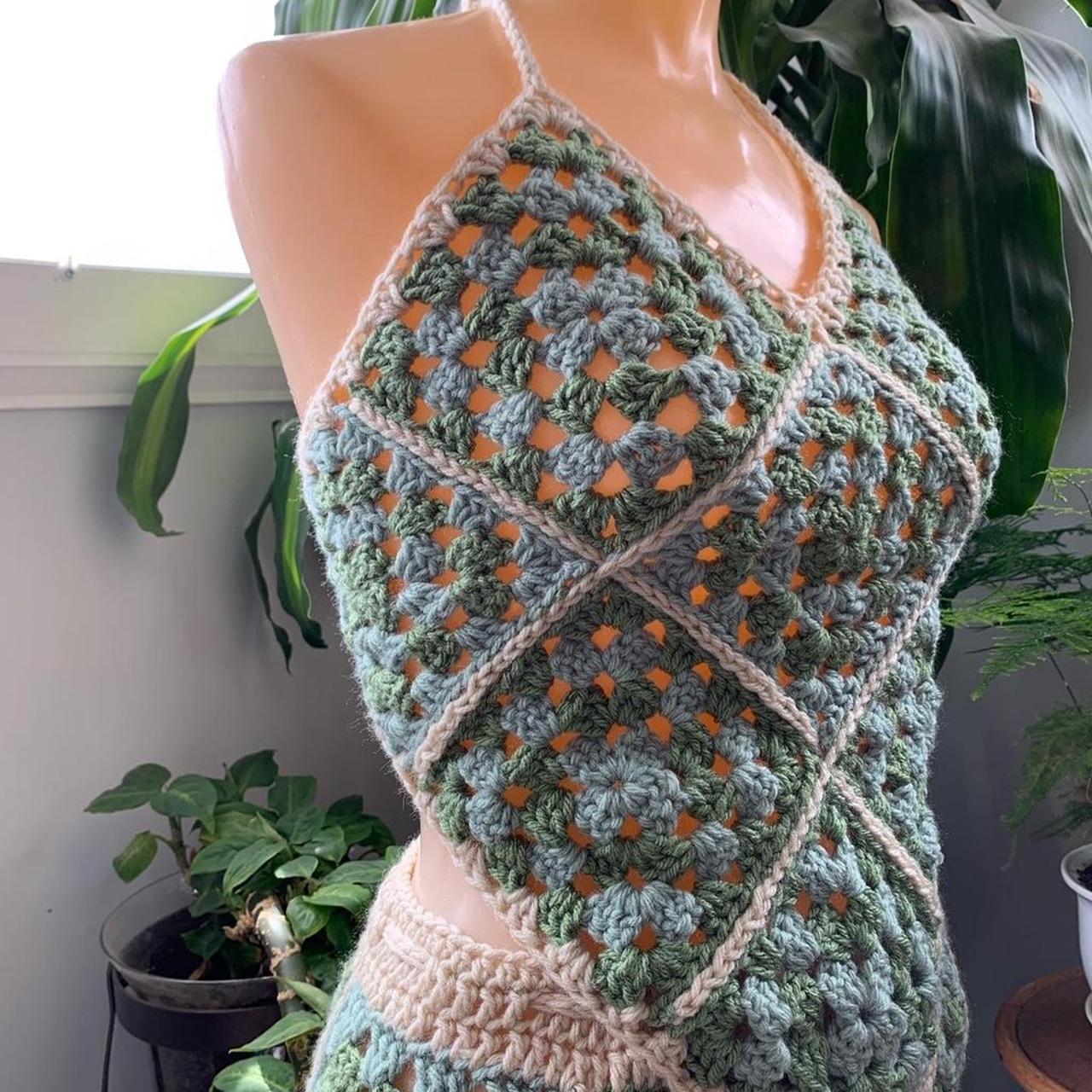 Two Piece Granny Square Set. Halter Top And Skirt - Depop