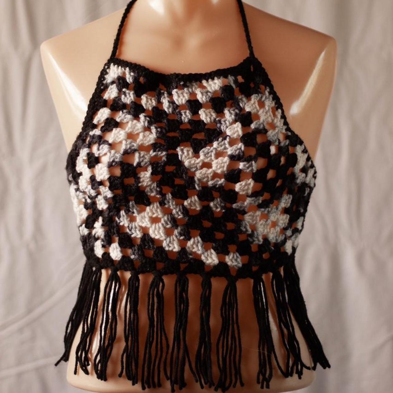 Crochet granny square crop top. Made in Montana.... - Depop