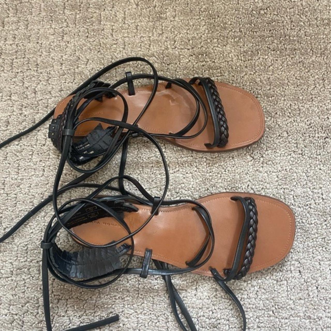 Zara black studd lace up sandals In really good... - Depop