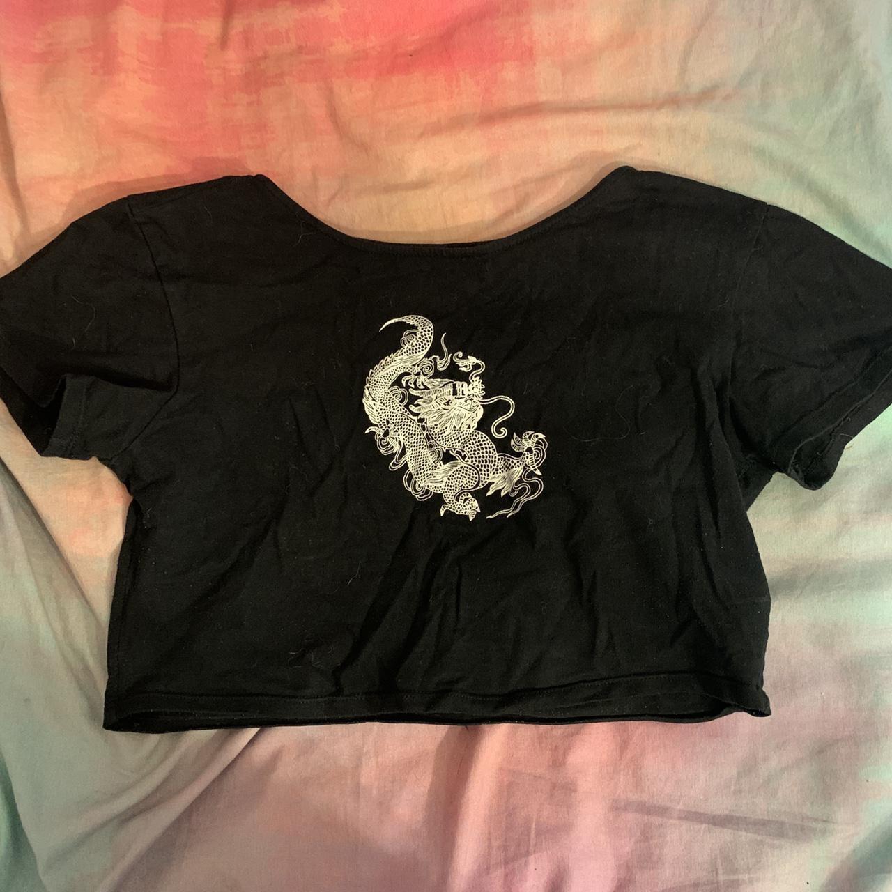 Black and white motel rocks crop top White dragon... - Depop