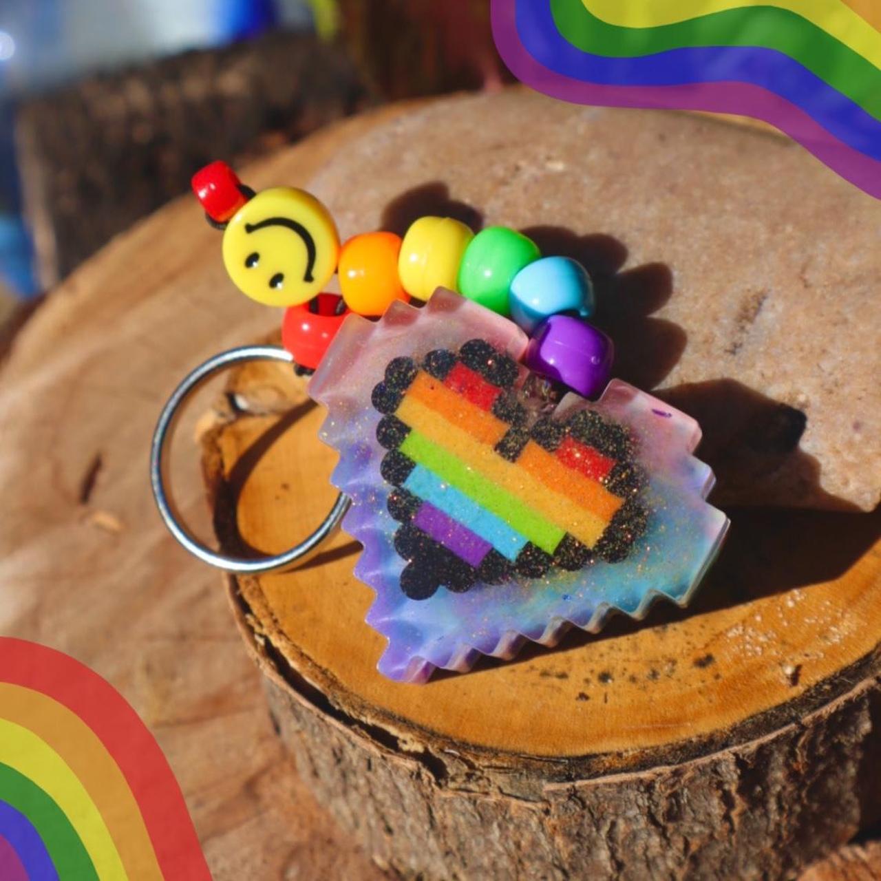 gay pride pixel resin key chain shipping:... - Depop