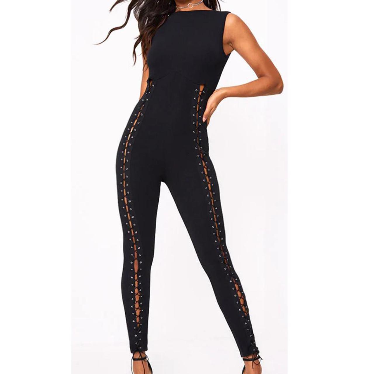 Black lace romper pants best sale