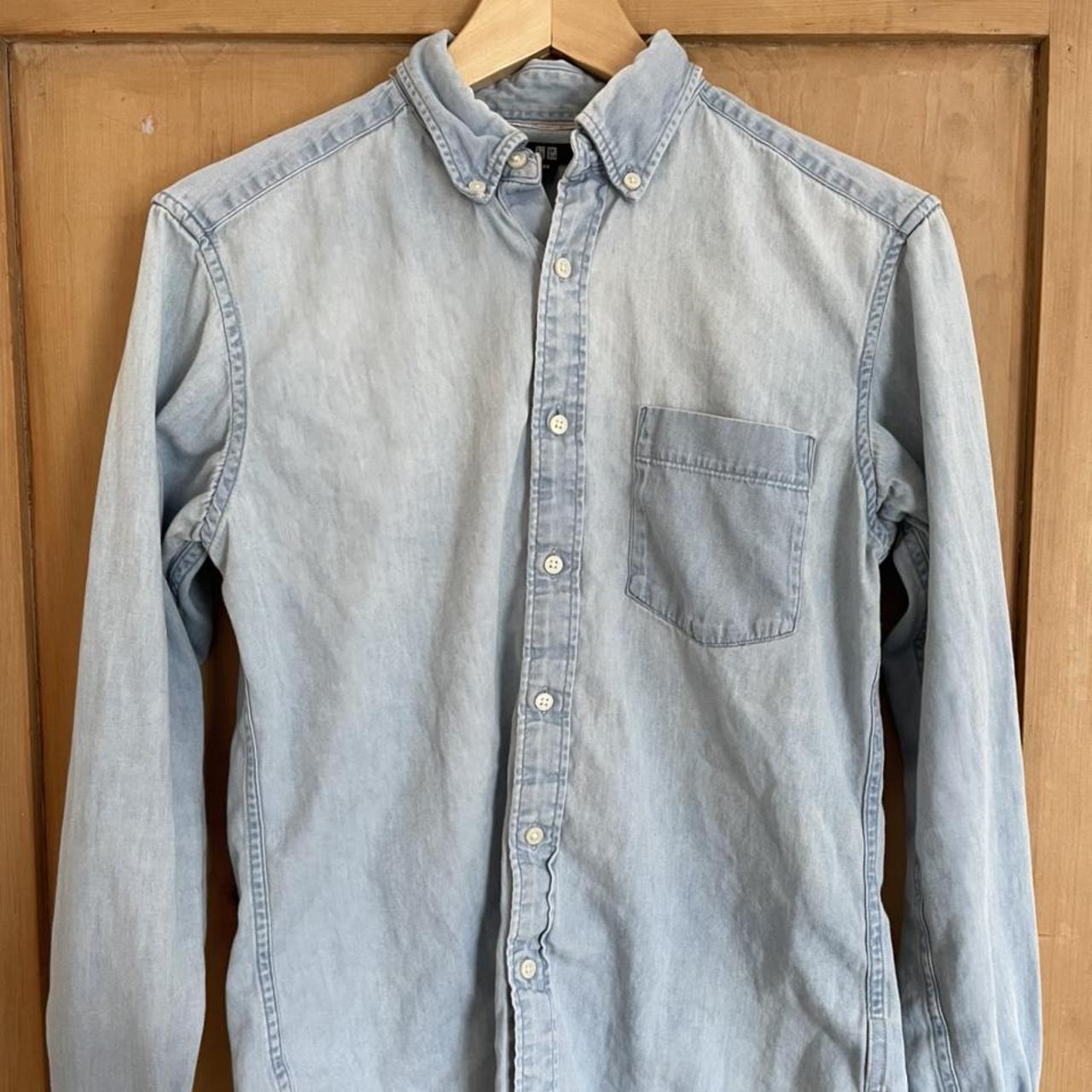 Uniqlo denim shirt in light blue wash, sized XS.... - Depop
