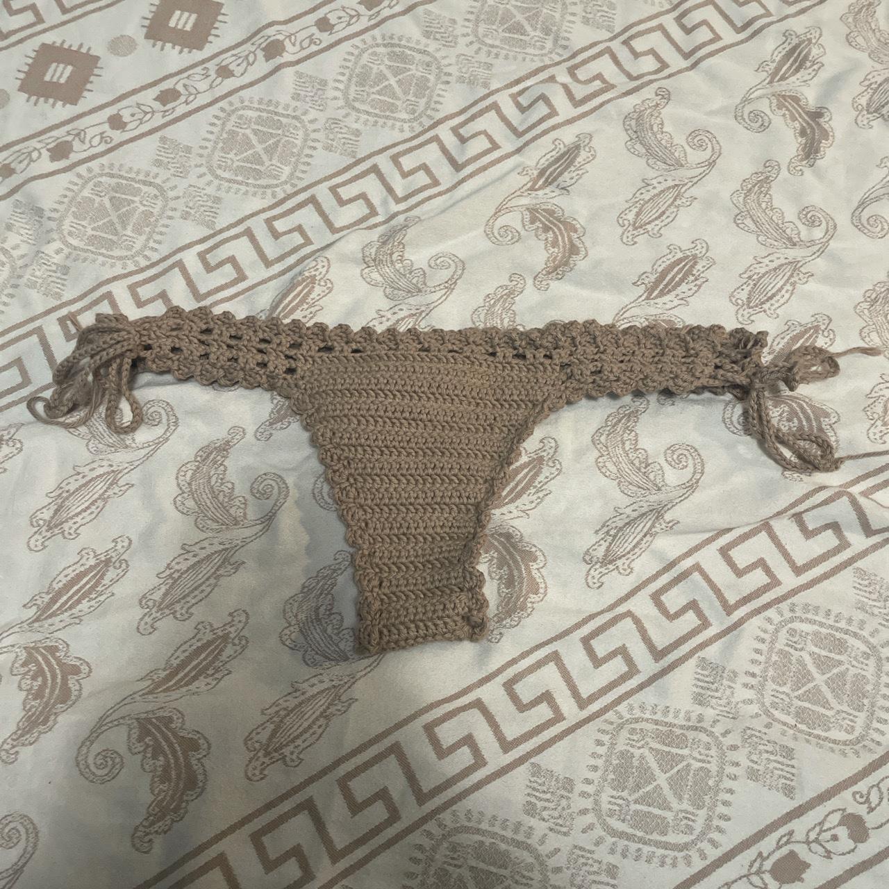 tan crochet bikini bottoms handmade by me! has lace... - Depop