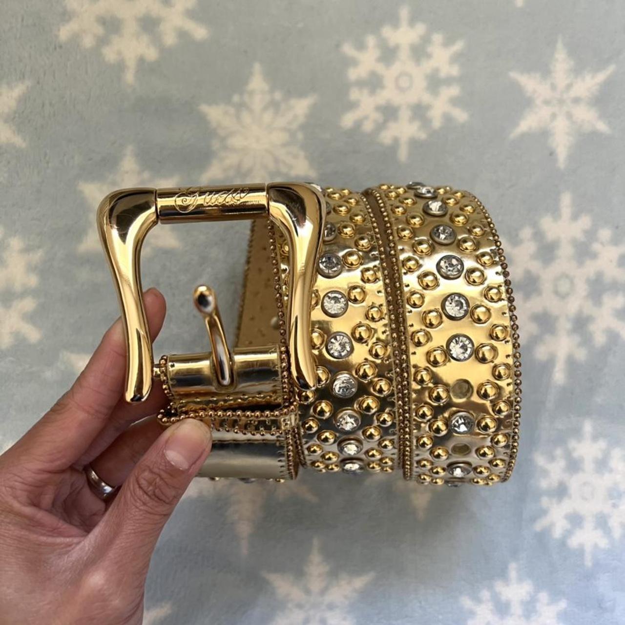Guess gold bling belt. Size small, measurement can... - Depop