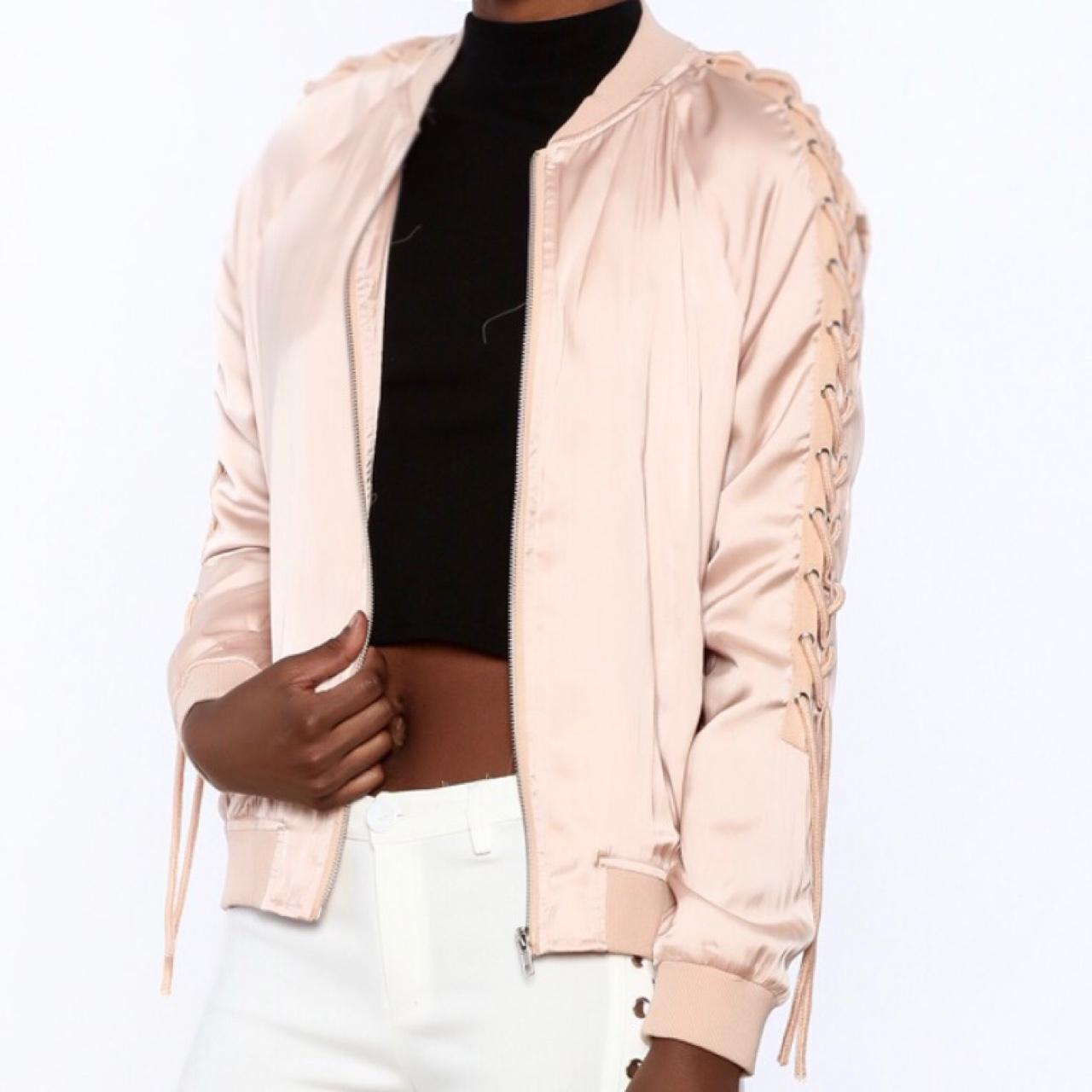 Honey Punch pink satin Bomber Jacket with... Depop
