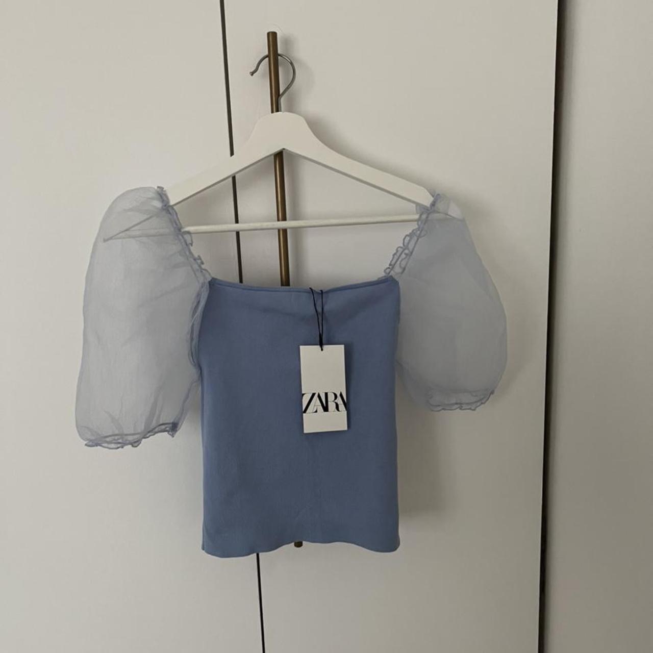 Zara Puff Sleeve Blue top Organza sleeves. Fitted... Depop